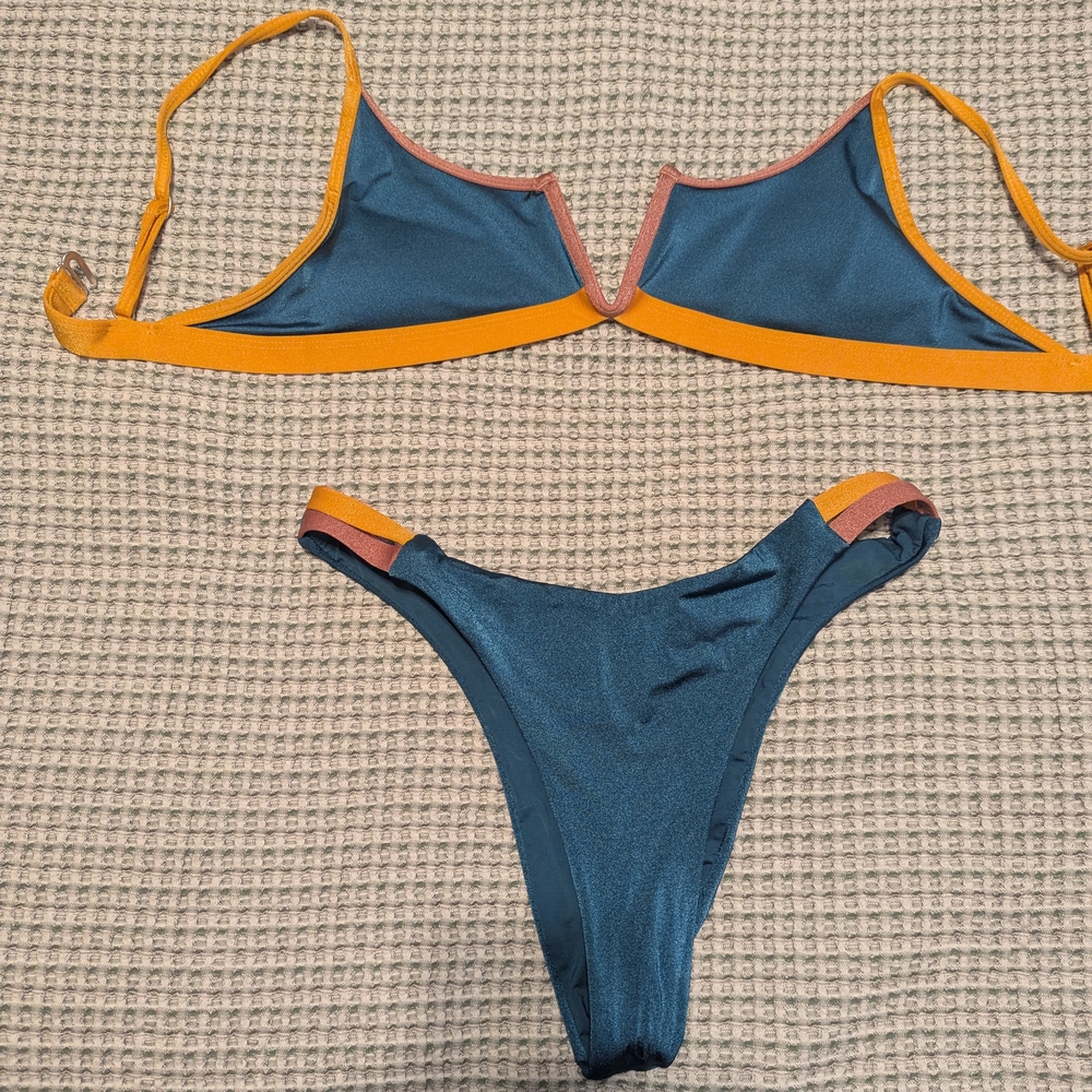 Stylish Teal and Orange Bikini Set